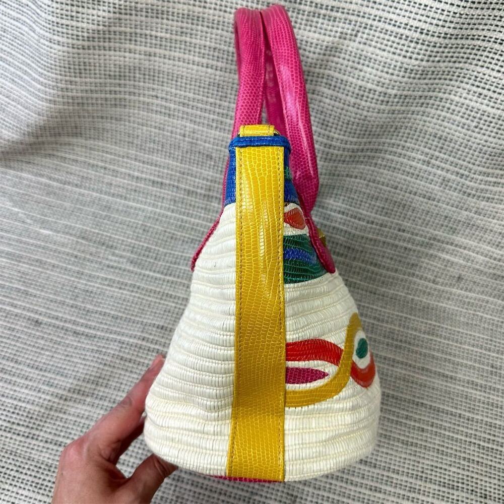 Vintage Rainbow 80s 90s Shoulder Bag‎ Woven Straw Maximalist Colorful Retro - Picture 14 of 14
